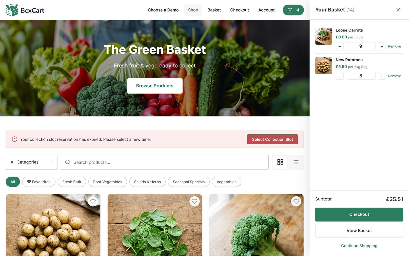 Product with multiple quantity types showing per-kg and per-bunch tabs on a product card